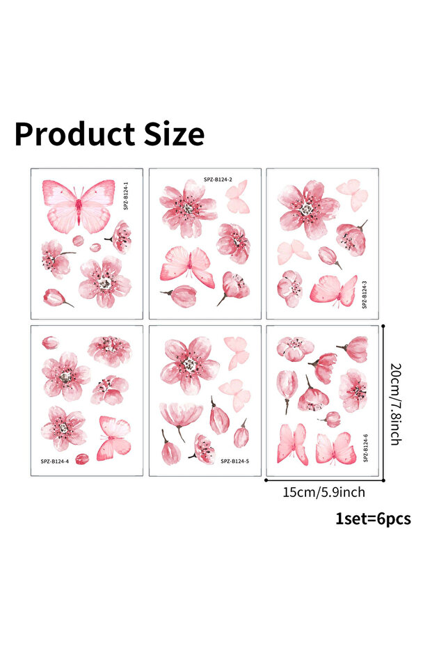 6PCS C 6pcs Bathroom Wall Stickers Waterproof PVC Flower Pattern Non Slip Bathtub Decals Easy to Pas