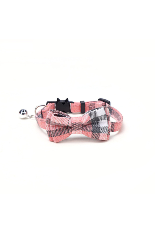 Pink Pet Breakaway Cat Collar Bow Tie and Bell Cute Plaid Christmas Red Elastic Adjustable Dog Colla
