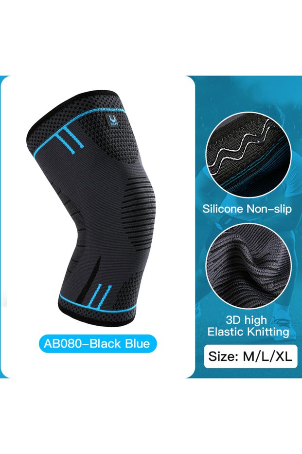 L blue 1 Pc Elastic Breathable Compression Knee Support Sleeve for Basketball Running Cycling