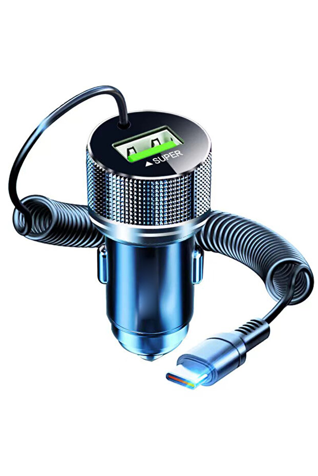 2 in 1 Car Charger EDEBA Metal USB Car Charger with Type C Cable 12V Super Fast Charging Vehicle Ada