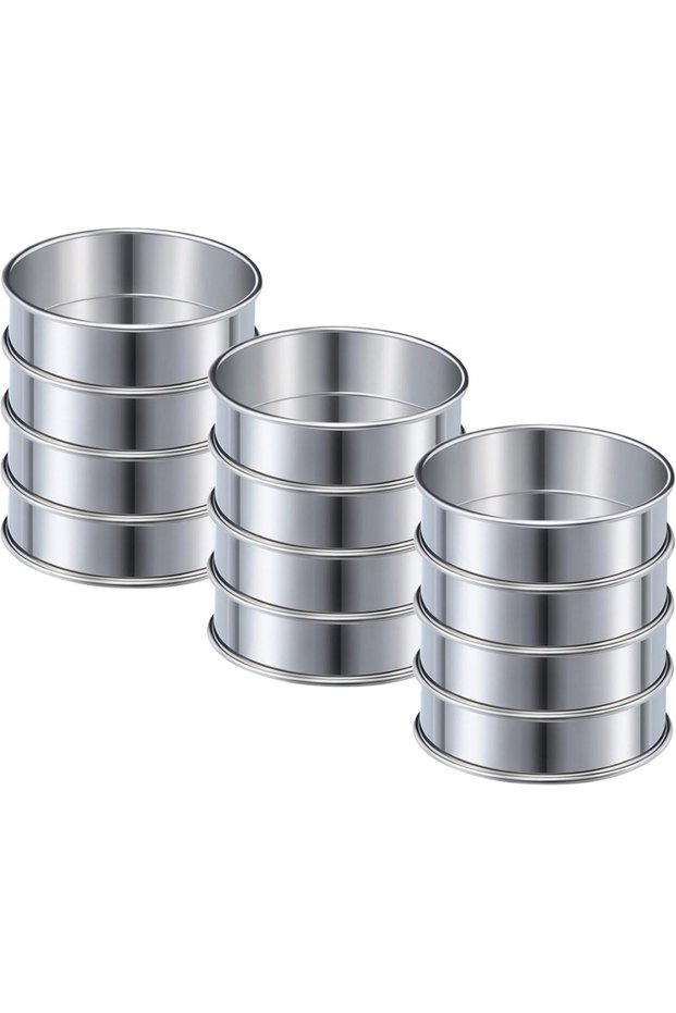 12 Pieces 12 Pieces Muffin Ring Double Rolled Tart Rings Stainless Steel Round Muffin Rings Metal Mo