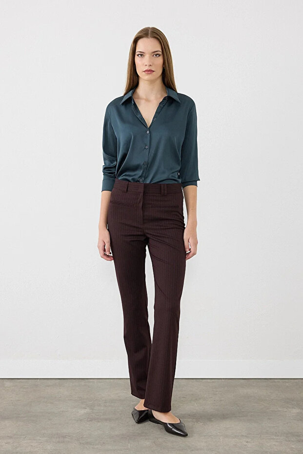 Striped Flare Pants - Burgundy