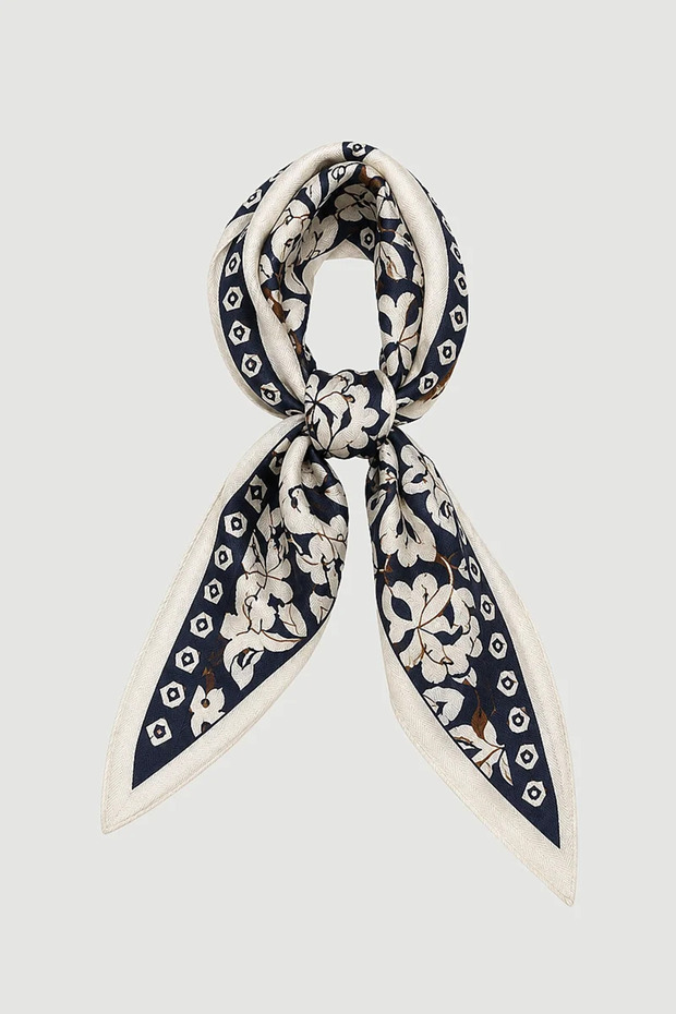 Floral and Shawl Patterned Cotton Scarf - Navy Blue