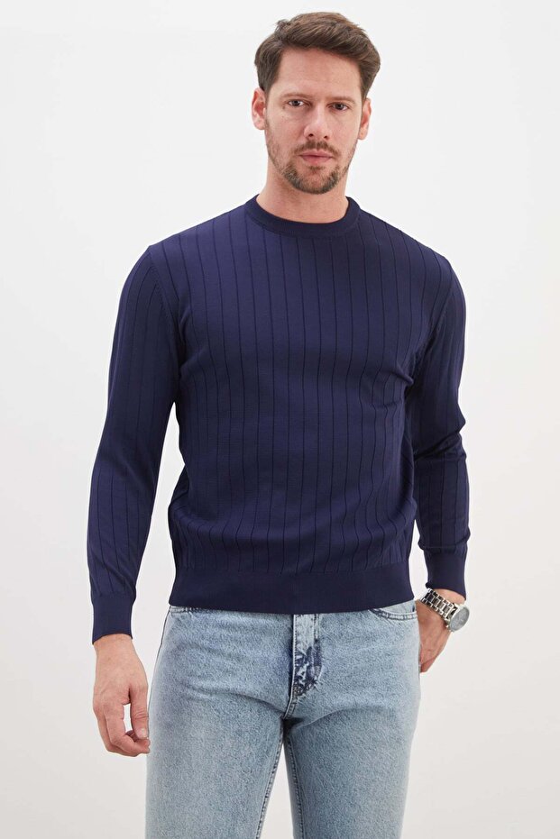 Corded Crew Neck Knitwear Sweater