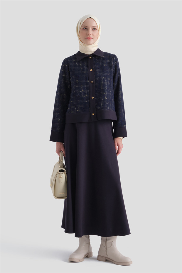 Navy blue suit with glitter tweed jacket