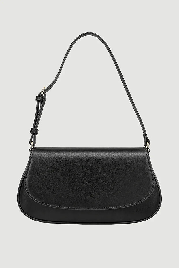 Oval Faux Leather Bag - Black