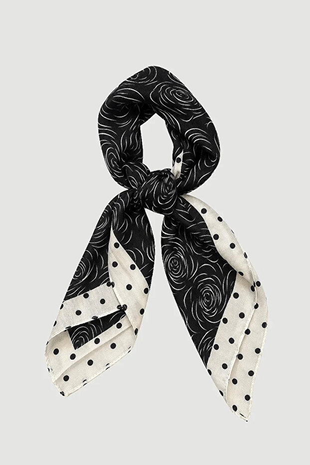 Rose Patterned Cotton Scarf - Black