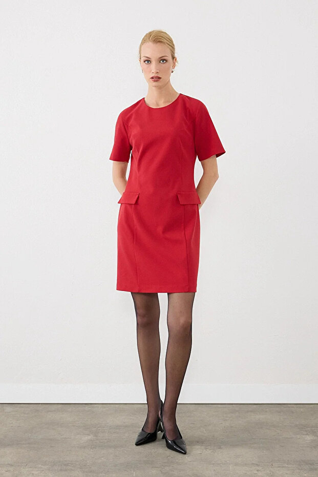 Mini Dress with Pocket Detail - Red