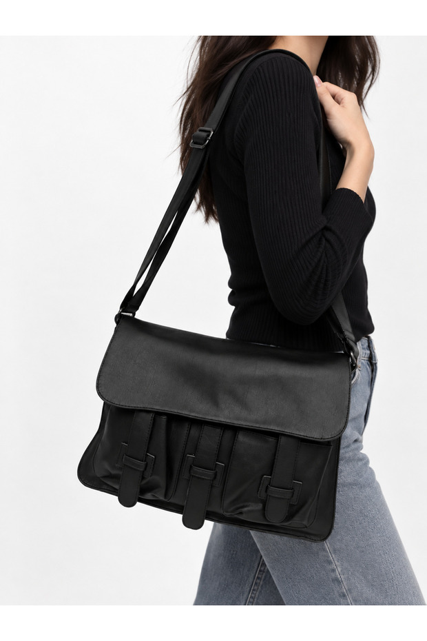 Olivia Black Women's Daily Soft Leather Zippered Belted Cross Business School Briefcase Messenger Bag