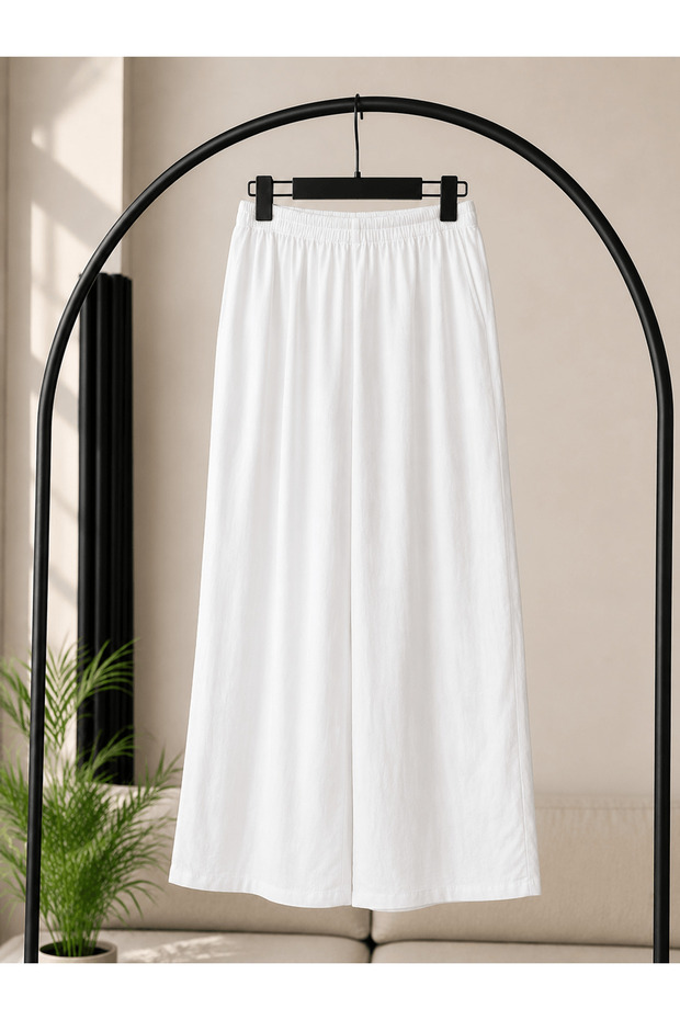 Wide Leg Cotton Pants Underwear - White