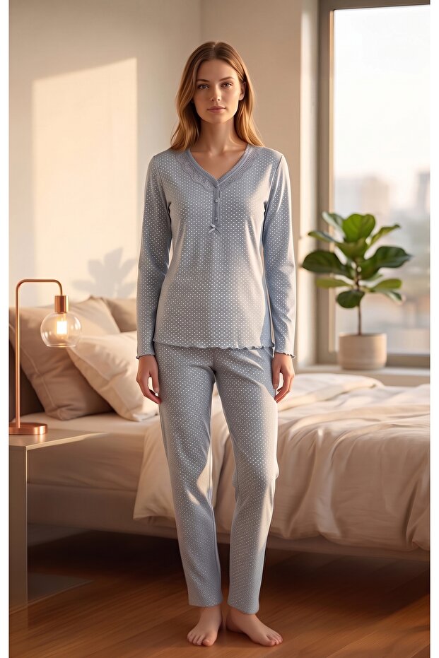 Angelique 100% Cotton Long Sleeve Soft Textured Relaxed Cut Pajama Set 40101-40102