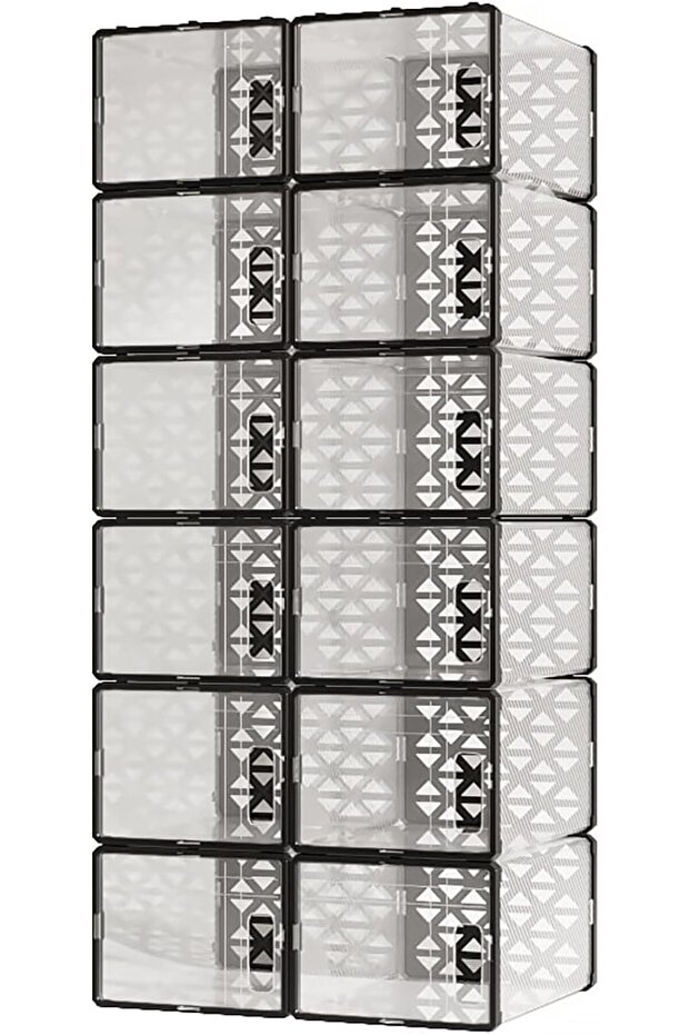12 Pack Clear Stackable Shoe Organizers,Ventilated Storage Boxes for Bedroom and Office
