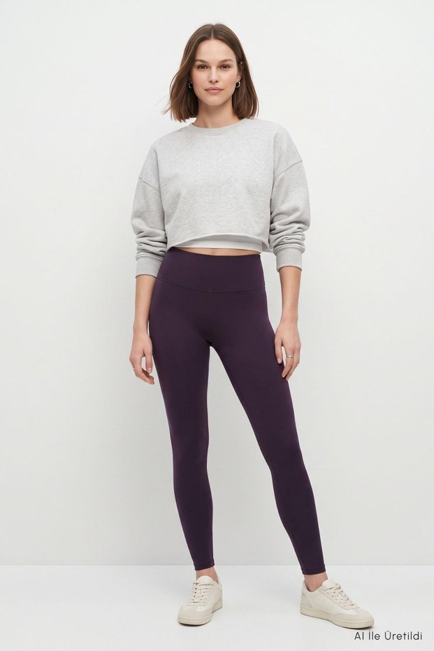 High Waist Scuba Fabric Leggings 8534A Plum
