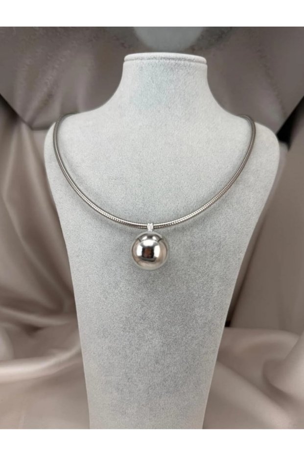 Xuping Silver Gas Pipe Chain Necklace with Big Ball Pendant - Minimal Modern Tarnish-Resistant Stylish Women's Steel Necklace