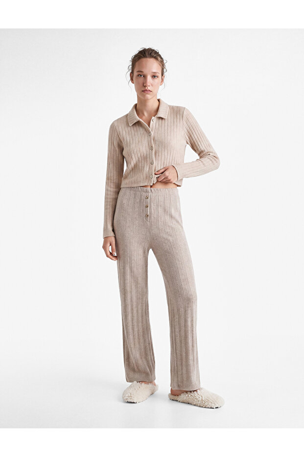 Cotton Blend Elastic Waist Pajama Bottoms