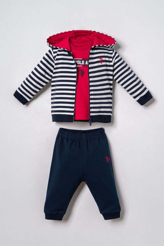 U.S. Polo Assn Baby Boy Hooded 3-Piece Cardigan Set Navy Blue