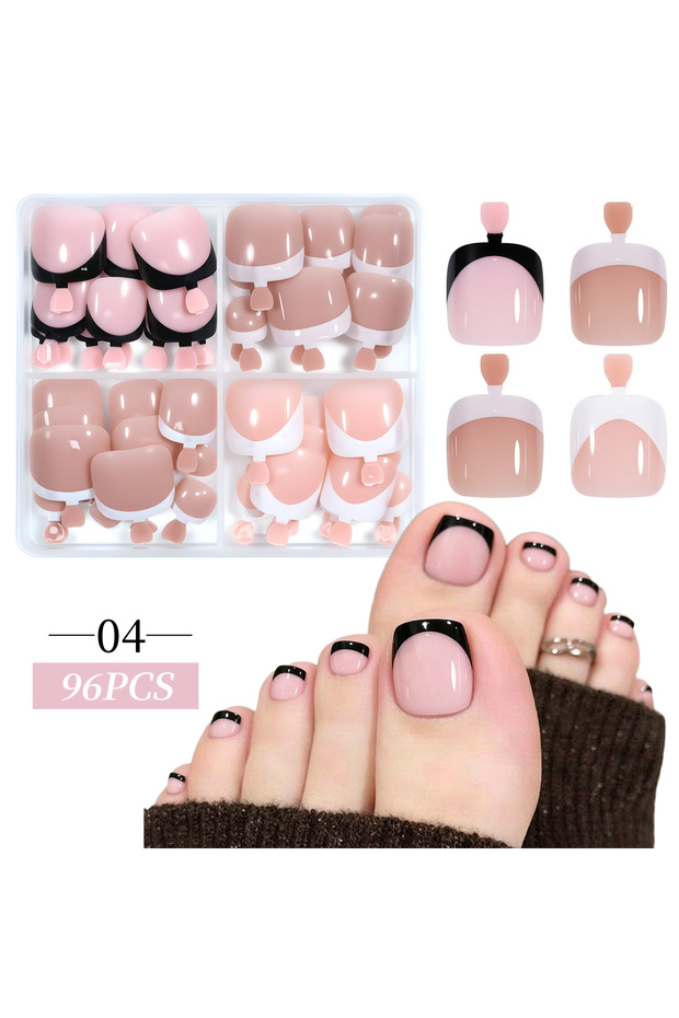 04 96pcs/Box French/Cat Eye Toe Nail Stickers Y2K Square Nail Tips Toe Press On Nails Pre-Designed S