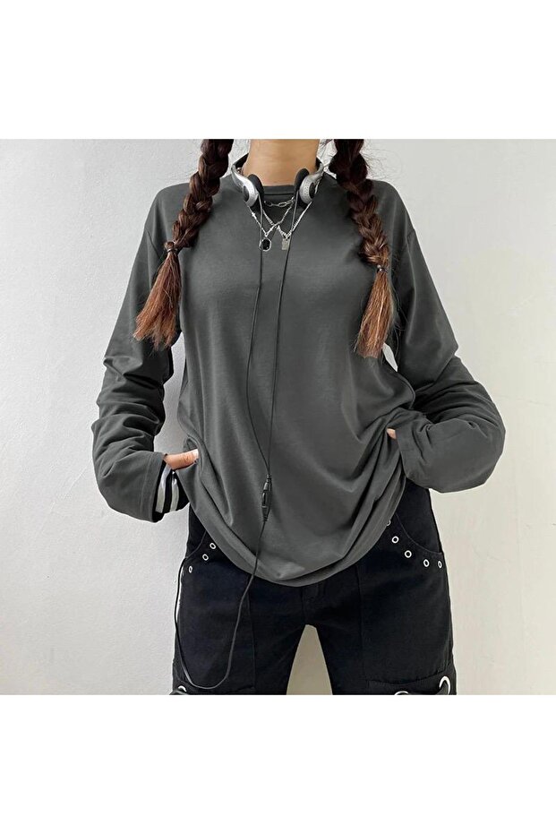 Plain Basic Thin Fabric Oversize Unisex Long Sleeve Tshirt