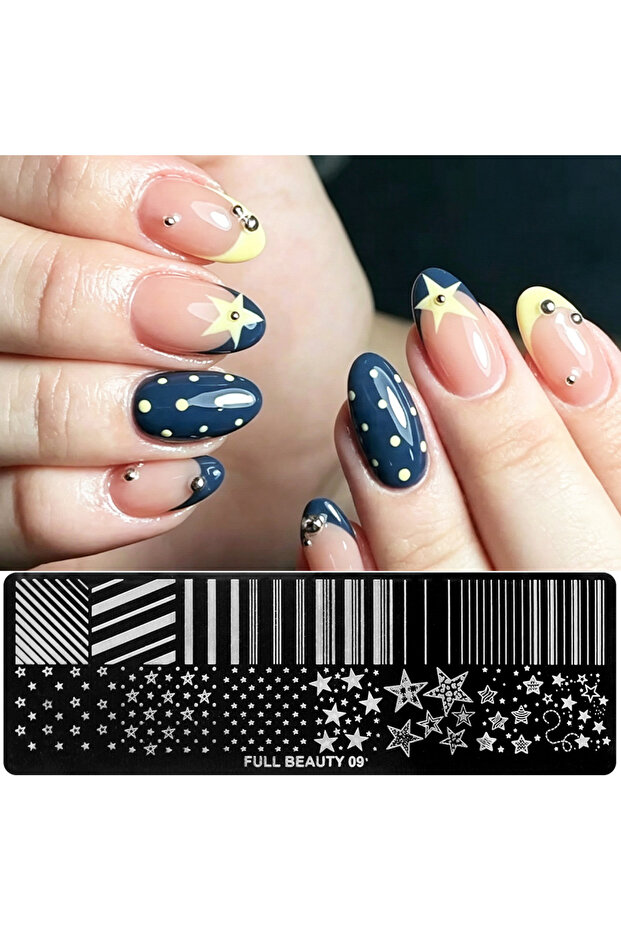 1pcs FB 09 Star & Stripe Polka Dot Nail Stamping Plate Multi-Size Stars Polka Dot, Striped Geometric