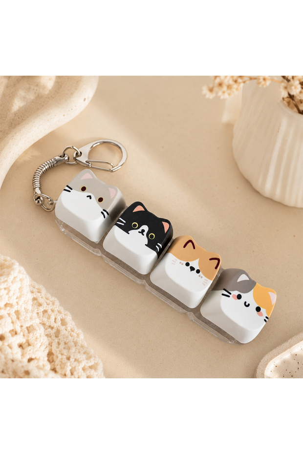 U Cute Cat Relax Button Keycap, Kawaii Cat 4-Key Keyboard Fidget Toy for Friends Gift, Portable Fidg
