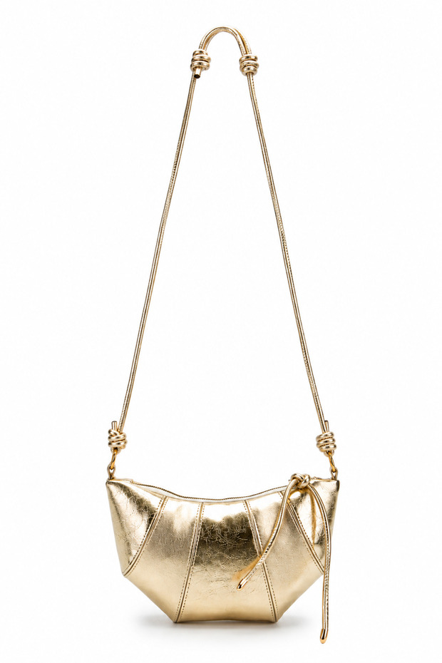 Bohemian Women's Crossbody Bag with Rope Pendant Detail Gold