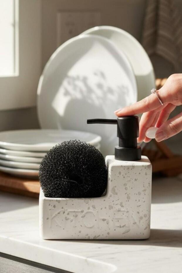 Ceramic Liquid Soap Dispenser 300ml White Kitchen 48781