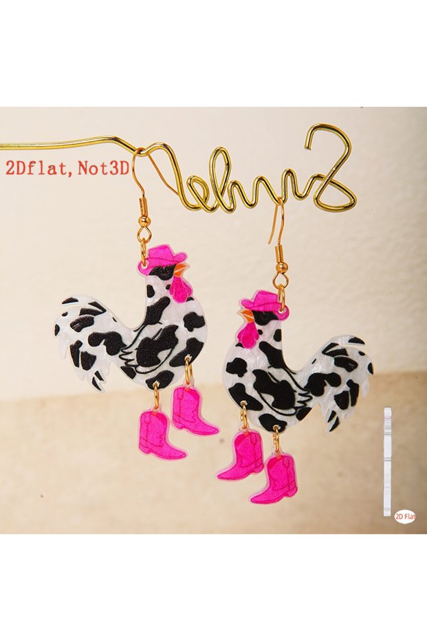 style1 European American Cross Border New 2D Flat Acrylic Chicken Earrings Christmas Funny Creative