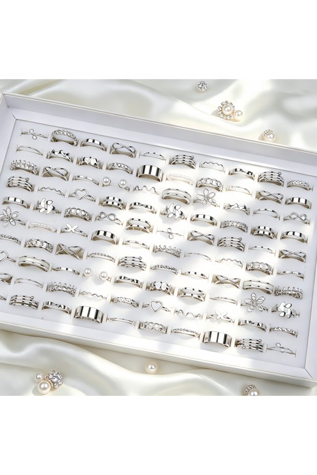 15-19mm 22Pieces Silvery 22/44Pcs/Lot New Fashion Rings For Women Geometry Heart Simple Trendy Elega