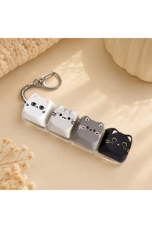 G Cute Cat Relax Button Keycap, Kawaii Cat 4-Key Keyboard Fidget Toy for Friends Gift, Portable Fidg