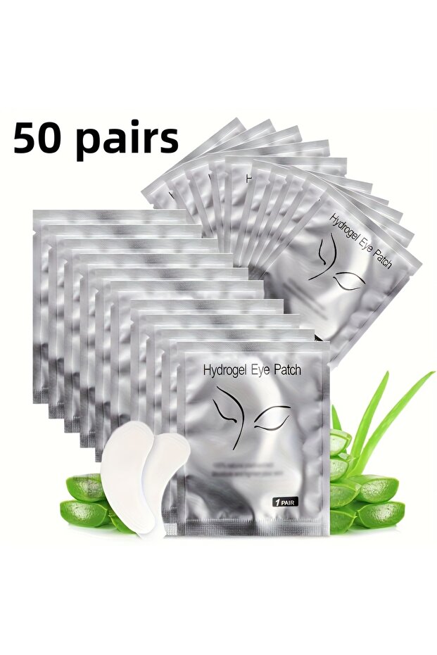 Silver 50Pairs U-Shape Lash Extension Eye Gel Patches Lint Free Hydrogel Under Eye Pads for Eyelash