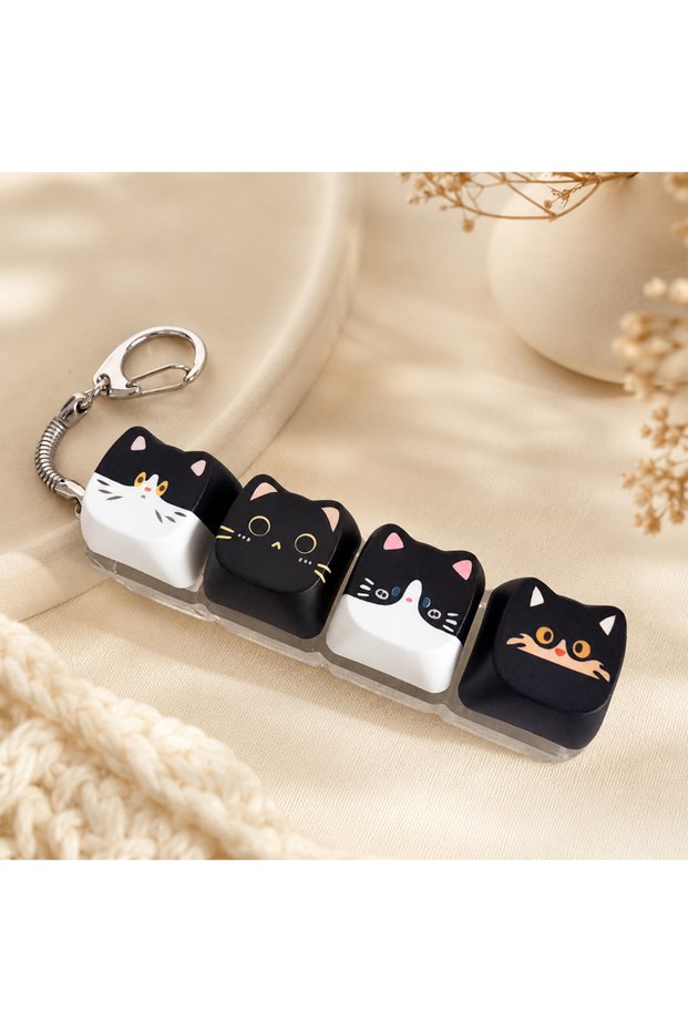 B Cute Cat Relax Button Keycap, Kawaii Cat 4-Key Keyboard Fidget Toy for Friends Gift, Portable Fidg