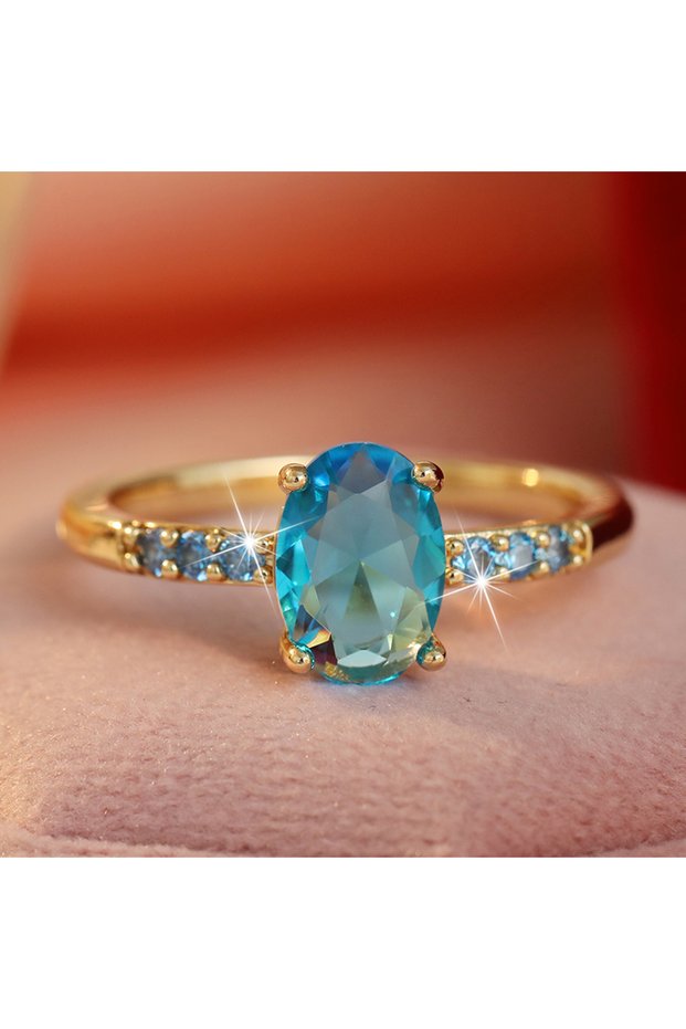 7 H338-Golden Ladies' Fashionable Slim Thin Ring Inlay Blue Synthetic Zircon Rings Versatile Accesso