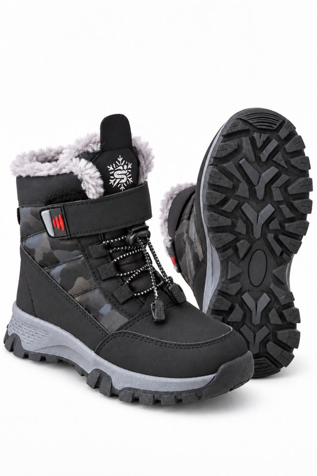 Peak Unisex Children's Snow Boots with Fur Inside, Velcro and Laces