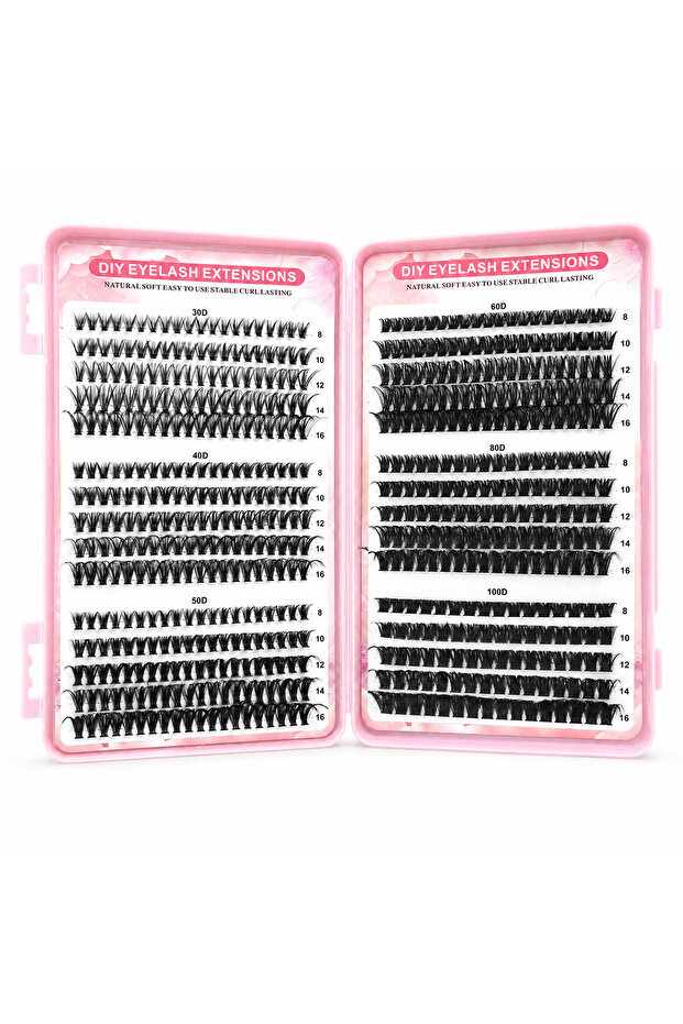 Pink 30D-100D Cluster Lashes 8-16mm Mixed Length DIY Individual Eyelash Extensions Natural Soft Ligh