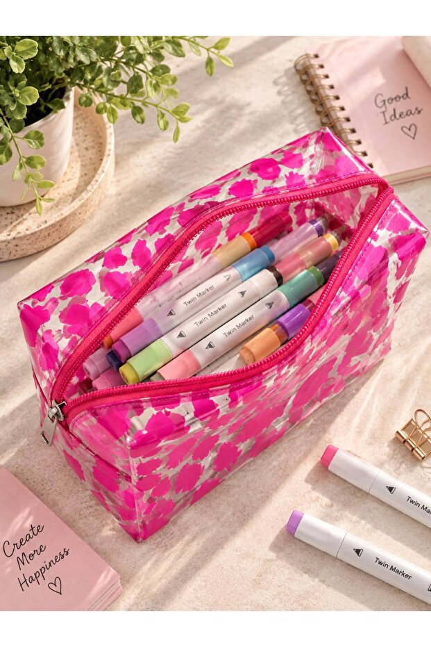 Leopard Pink Patterned Transparent Makeup Bag