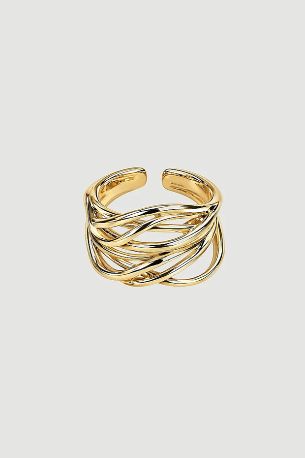 Thin Striped Multi-Row Ring - Gold