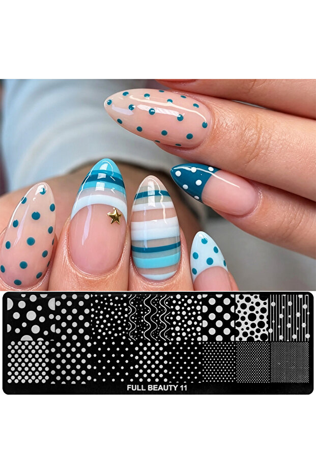 1pcs FB 11 Star & Stripe Polka Dot Nail Stamping Plate Multi-Size Stars Polka Dot, Striped Geometric