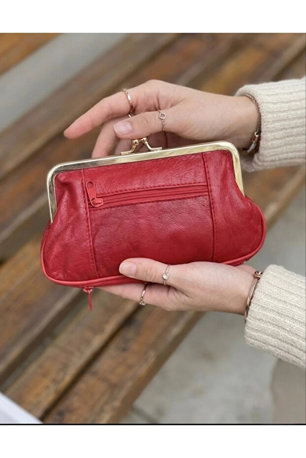 Women's Genuine Leather Clip Wallet - Zippered Multi-Compartment Metal Framed Scholarship Wallet