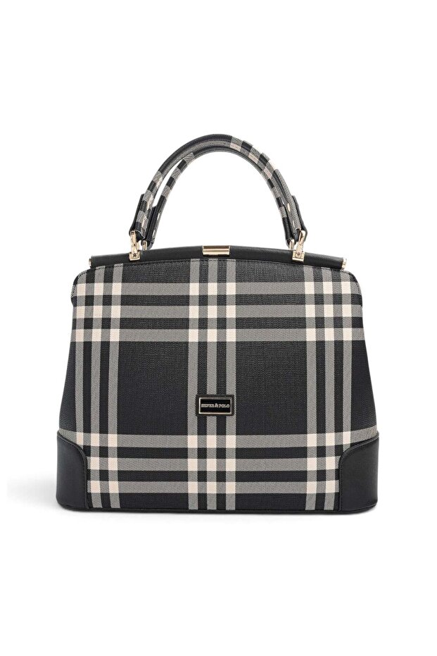 Black - Black Striped Plaid Women's Handbag Sp706