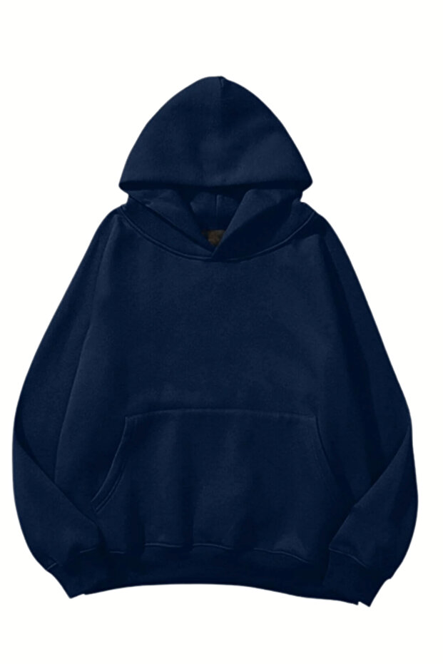 Unisex Navy Blue Basic Sweatshirt Hoodie