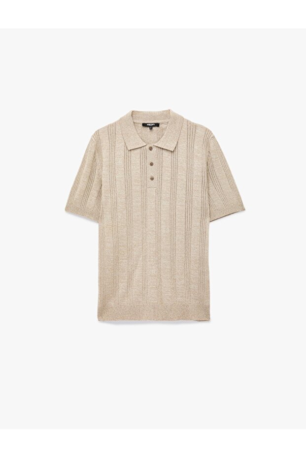 Regular Fit Buttoned Short Sleeve Polo Neck Sweater