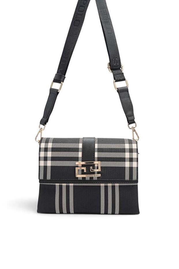Black - Black Striped Plaid Women's Crossbody Bag Sp1009