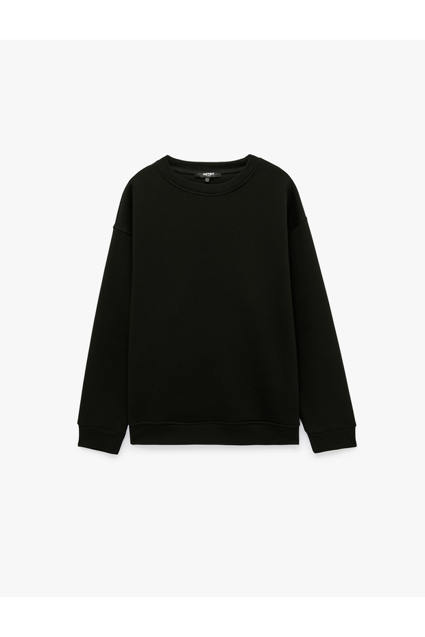Cotton Three-Thread Ribbed Long Sleeve Oversize Crew Neck Sweatshirt