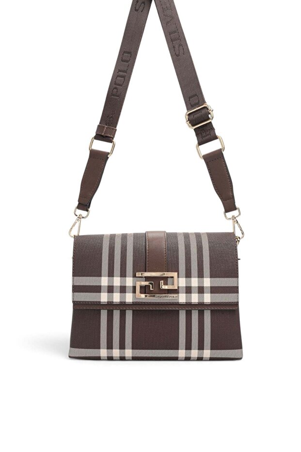 Coffee - Brown Striped Plaid Women's Crossbody Bag Sp1009