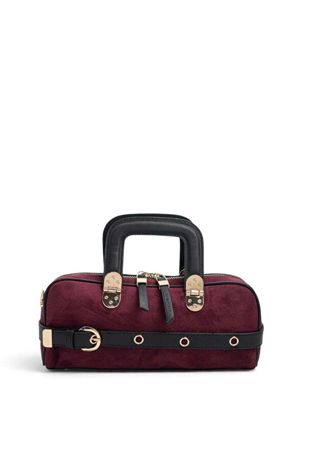 Burgundy - Black Suede Women's Handbag Sp1258
