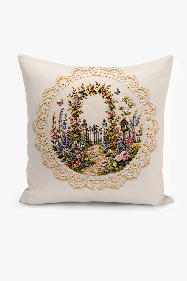 Double-Sided Digital Print Throw Pillow Cover - Embroidery Series
