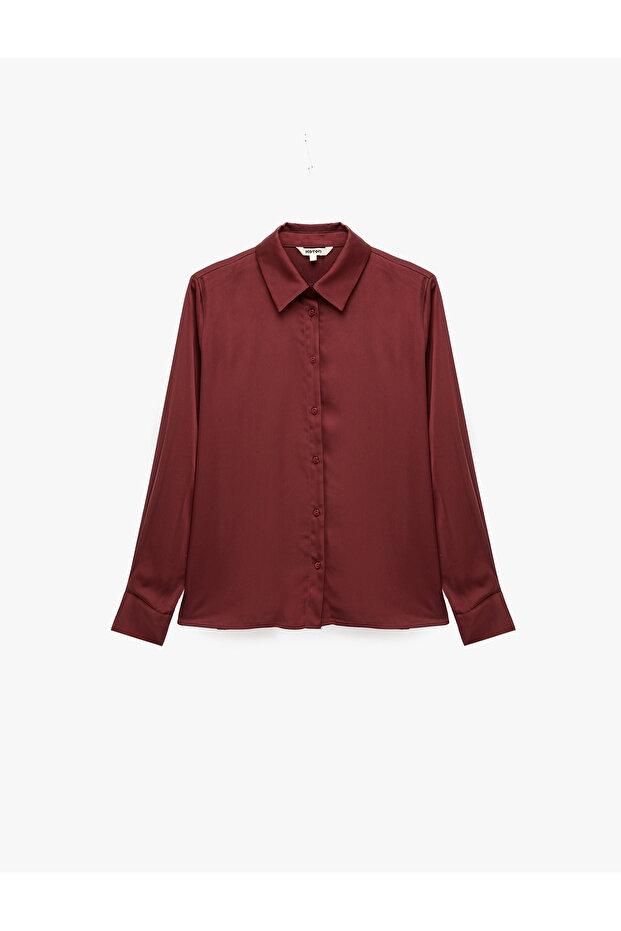 Regular Fit Buttoned Long Sleeve Classic Collar Satin Shirt