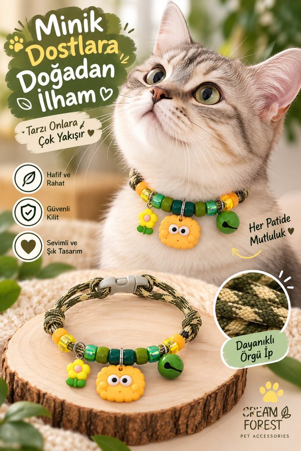 Cat and Small Breed Dog Collar – Adjustable – Beaded – Figured – with Bell – Colorful Collar