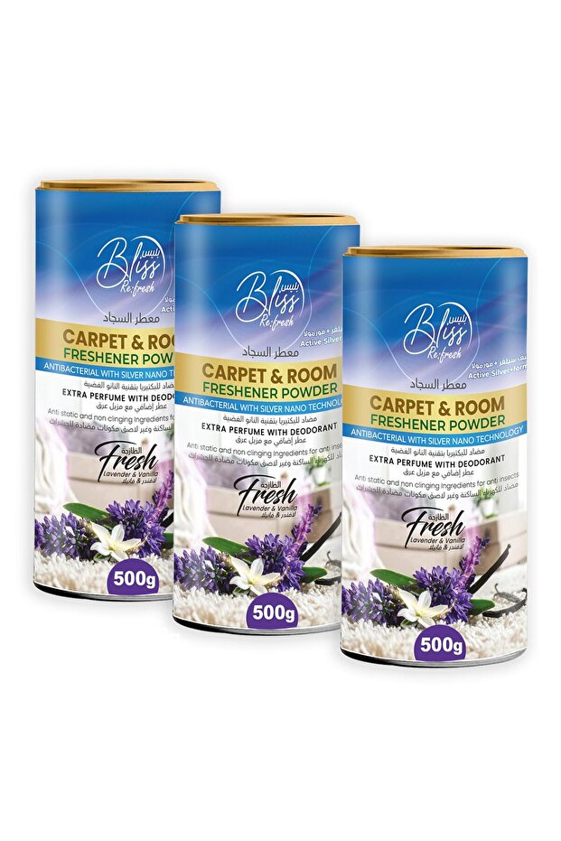 Antibacterial Carpet Powder 500g x 3, Room Freshener, Lavender & Vanilla Scent, Extra Perfume with Deodorant with Silver Nano Technology