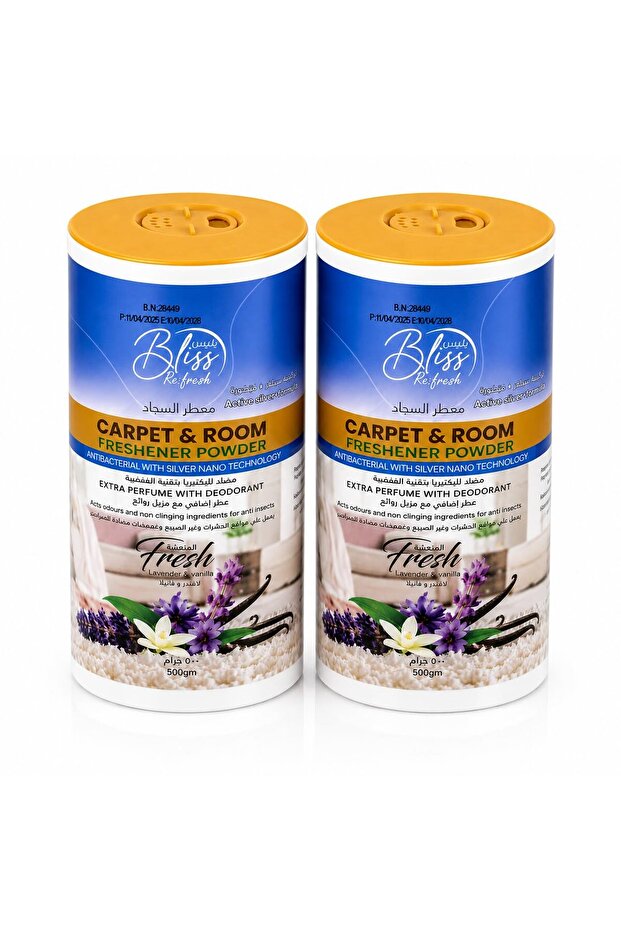 Re-Fresh Antibacterial Carpet Powder Room Freshener 2x500g | Lavender & Vanilla Scent | Extra Strength Odor Eliminator with Silver Nano Technology